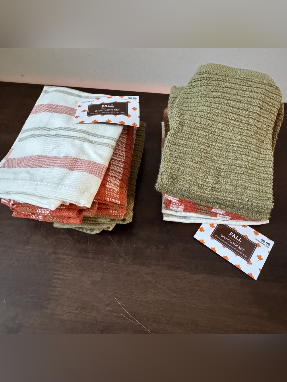 Hobby lobby Fall Dishcloth Set - Olive Green & Rust Striped Kitchen Cloths 2 set